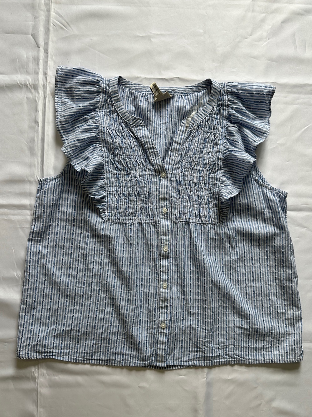 St John’s Bay Blue Stripe Ruffle Blouse XL